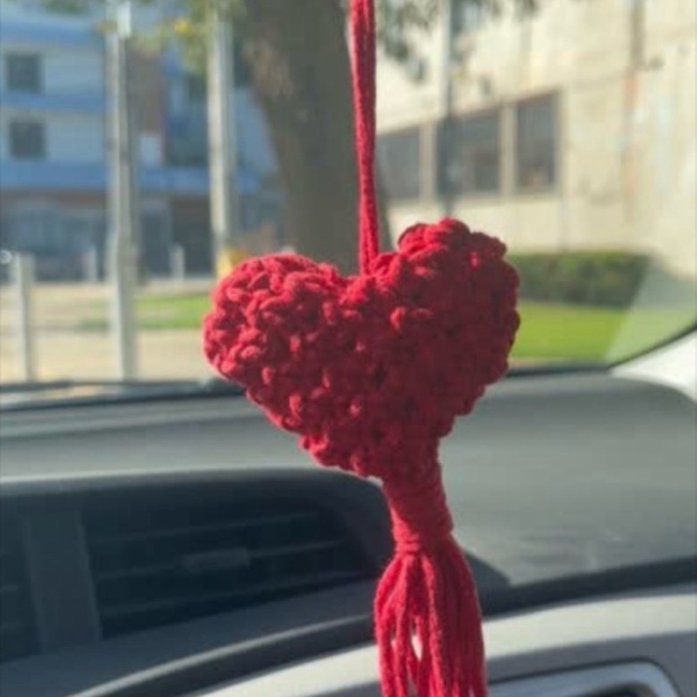 HANDMADE MACRAME HEART CAR CHARM – REARVIEW MIRROR DECOR